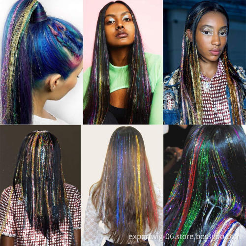 Cheap Hair Tinsel Straight Bling Synthetic Braiding Hair Extensions For Bridal Hair Accessories Festival Party Twinkle Colorful